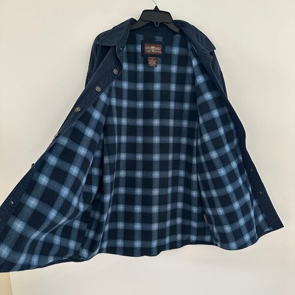 Levi's Men Vintage Canvas Fleece Plaid Lined Shacket Size XL Trucker Jacket Navy - Picture 2 of 12